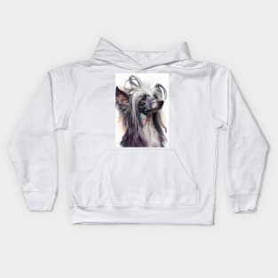 A Chinese Crested Dog Watercolor Portrait Kids Hoodie